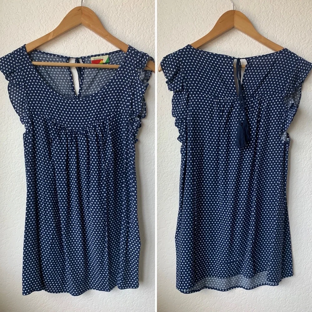 2/$20 NWOT ModCloth Lovely and Ruffly Sleeveless Top in Navy Polka Dots - Picture 2 of 7